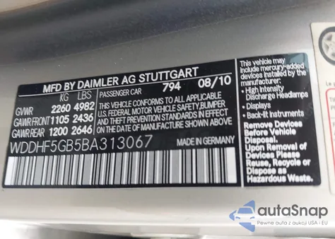 2011 Mercedes-Benz E 350 из США, поврежденный, VIN WDDHF5GB5BA313067